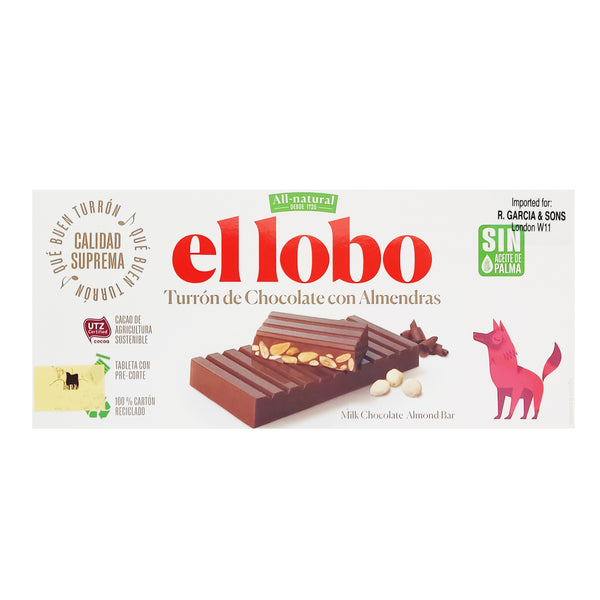 El Lobo - Turron De Chocolate Con Almendras - Milk Chocolate Almond Bar - 250g